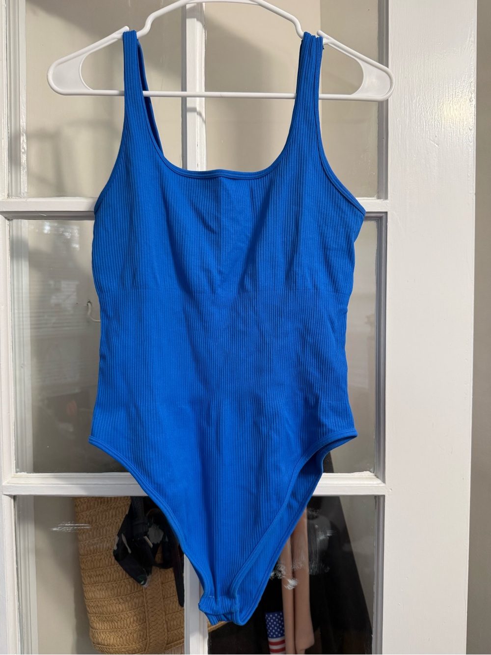 Classic Ribbed Scoop-Neck Bodysuit in Cobalt Blue